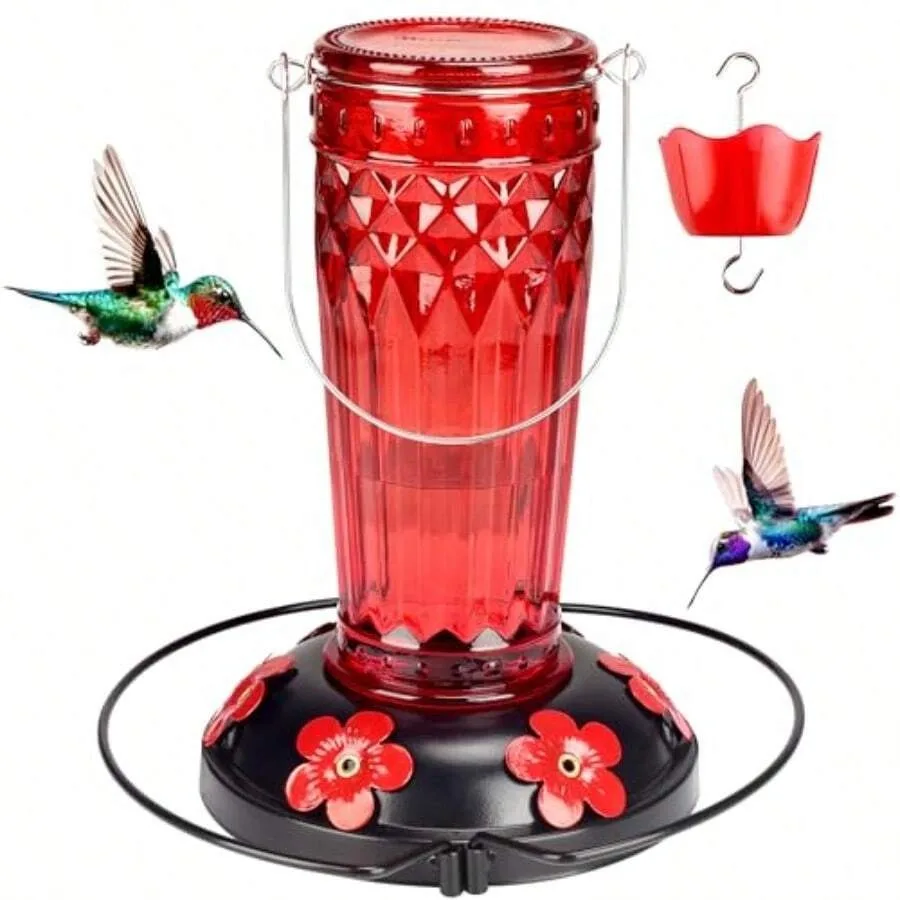

Hummingbird Feeder-16 Ounces 6 Feeding Ports Glass Hummingbird Feeders For OutdoorsWide Mouth For Easy Filling/Cleaning Hanging