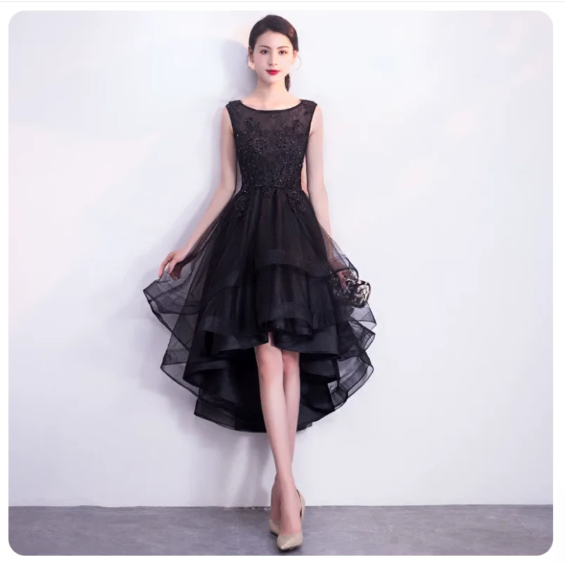 Black female noble temperament front short back long evening dress dress