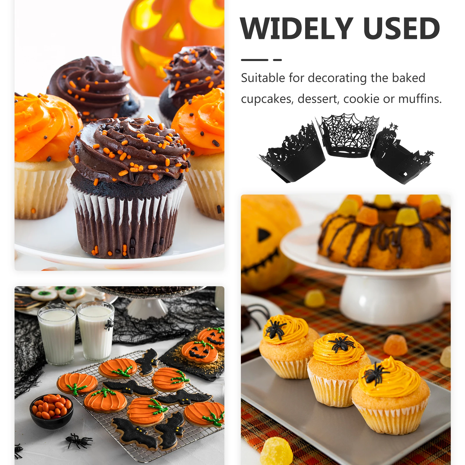 

36Pcs Halloween Cake Cup Wrapper Hollow-Out Paper Dessert Wrappers Cupcake Muffin Decoration Paper Supplies for Party Birthday