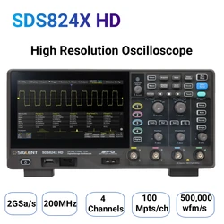 SDS824X-HD Digital Oscilloscope 4 Channel 200MHz Siglent 7'' Wave Generator 2GSa/s 12 bit High Resolution Lab Oscilloscope Tool