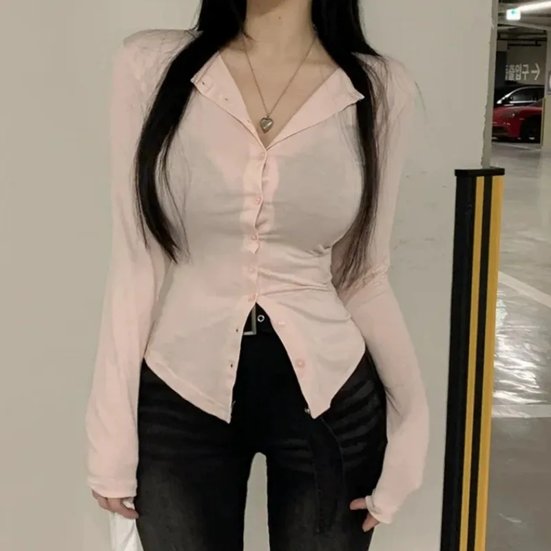 Elegant V-Neck Thin Tight Professional Shirt Women's Spring Autumn Fashionable Slightly Transparent Big Chest Sunscreen Long ...