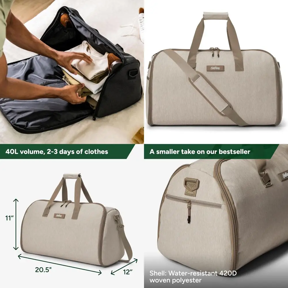 Two-in-One 40L Convertible Weekender Bag: Travel, Suit Compartment, Shoe Pockets, Trolley Sleeve, Durable & Water-Resistant Carr
