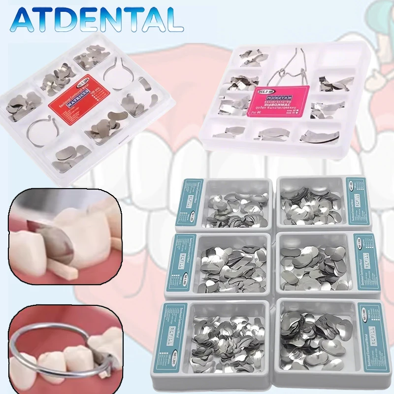 Dental Matrix Contoured Bands Kit Autoclavable Stainless Steel Sectional Rings Tight Contact Teeth Matrices Dental Supply