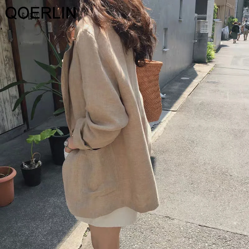 QOERLIN Suit Blazer Thin Cotton Linen Suit Clothing 2022 Spring Fll New Korean Retro Loose Casual Suit Jacket Coat