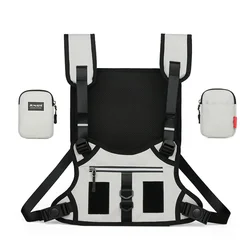 Bolsas deportivas reflectantes para hombre, bolso de aparejo para el pecho, chaleco de nailon para el pecho, bolsillo funcional, estilo Hip hop, novedad de 2023