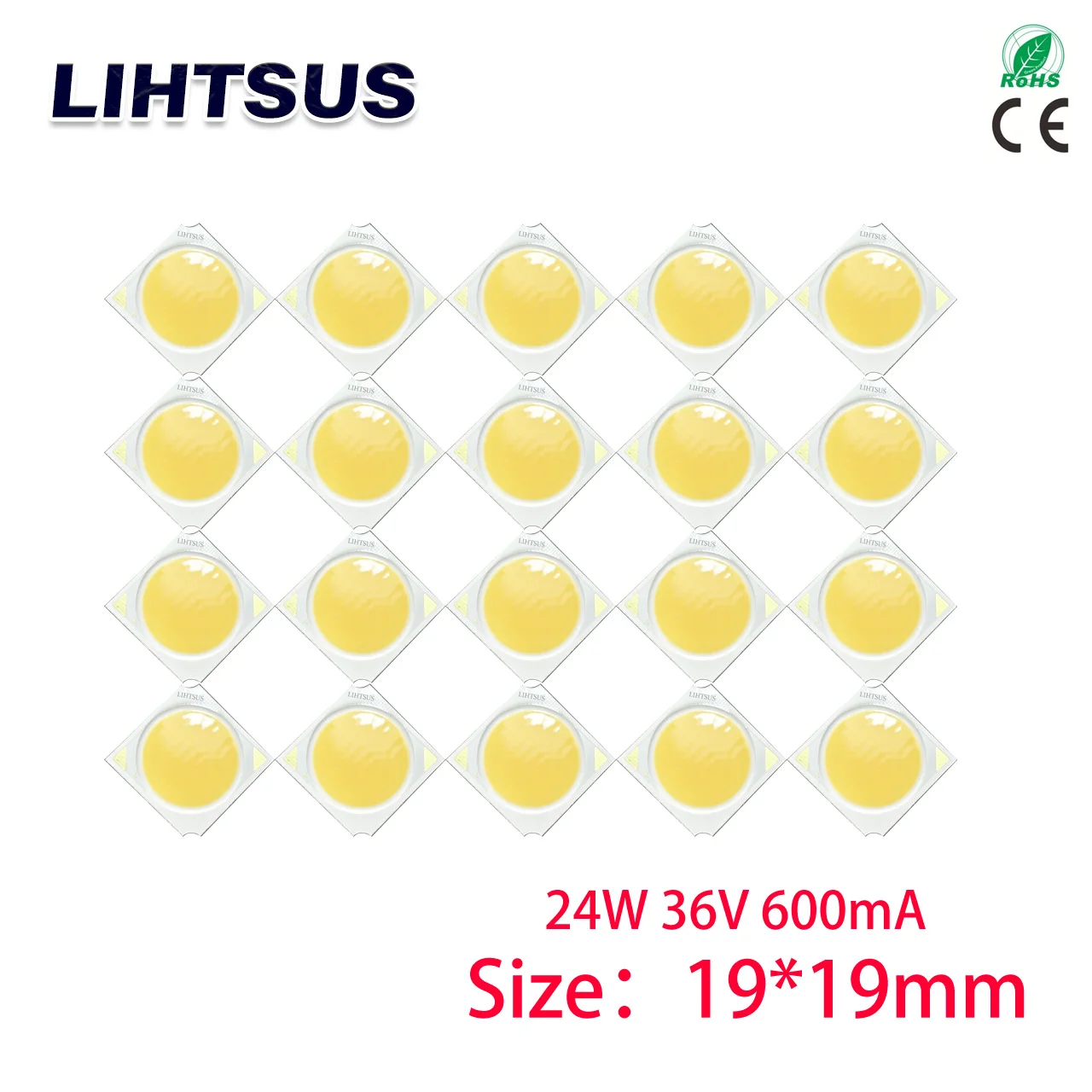 

20pcs LED COB Light Beads 600mA 1919 24W 36V Cri95+ Cold White 6000K LED Source Chip Light Lamp SpotLight Downlight Lamps DIY