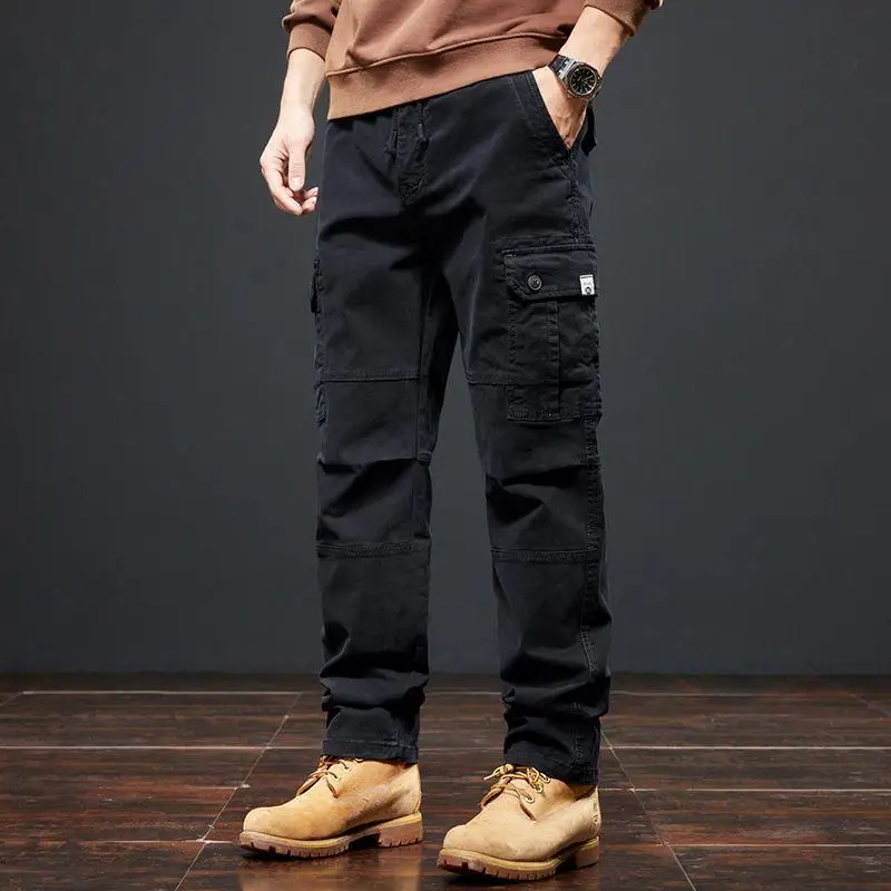 

Spring Autumn New Waed American Retro Elastic Work Pants Men Trendy Loose Casual Straight Leg Belted Casual Pants