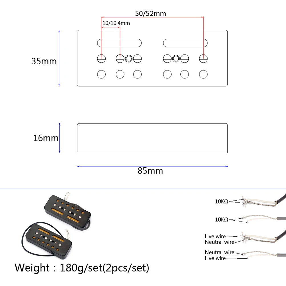 

2pcs Soapbar Single Coil Guitar Pickup Black for Bass Horizontal Hole Electric PVC Ceramic Guitar Components Accessories