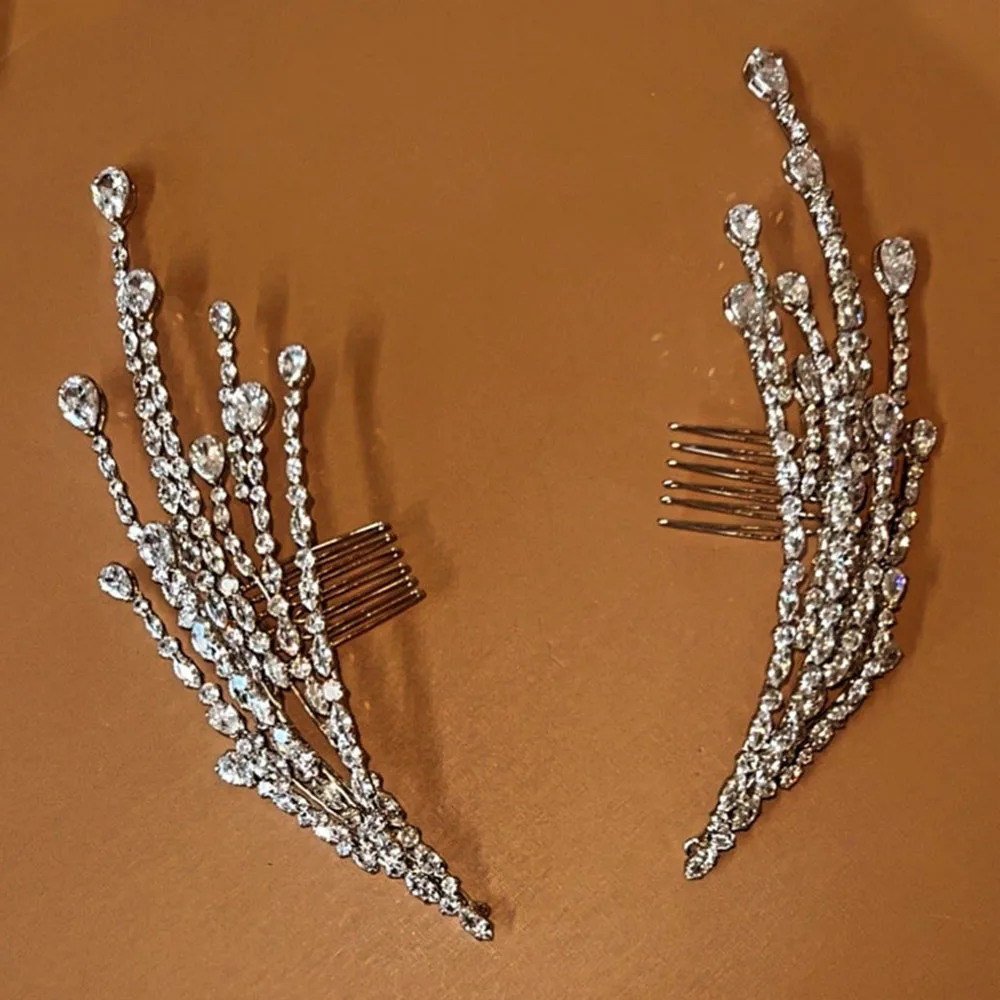 Vintage Shiny Silver Zircon Hair Combs for Women Accessories Wedding Jewelry Crystal Headpiece 1920s Hairpins Side Clips Prom