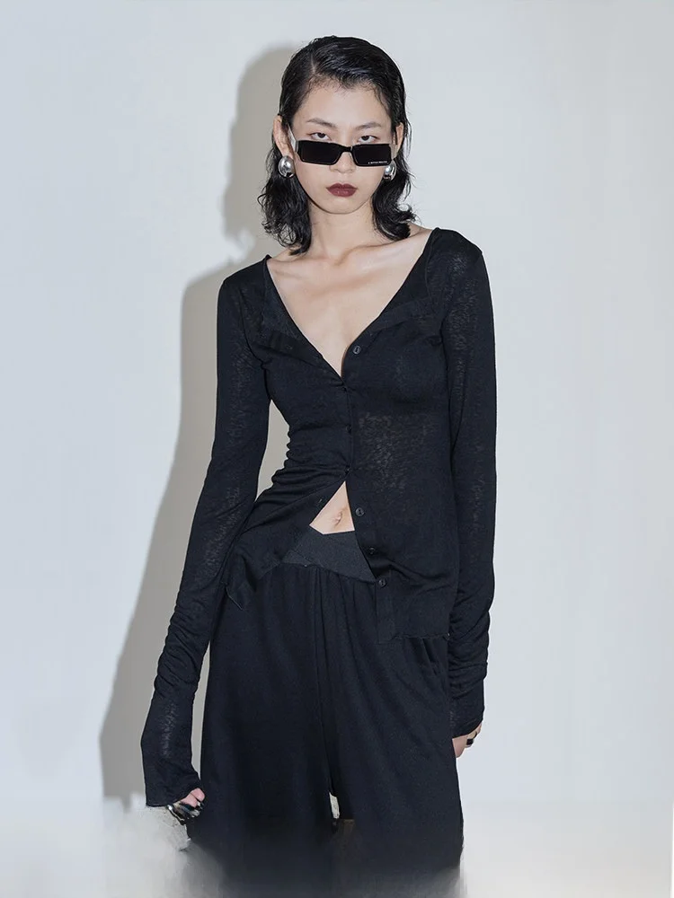 

Ourhour, оригинальный дизайн, тонкий открытый кардиган с v-образным вырезом, женская утягивающая футболка с базовым слоем, топ из смеси хлопка и вискозы Long Sve