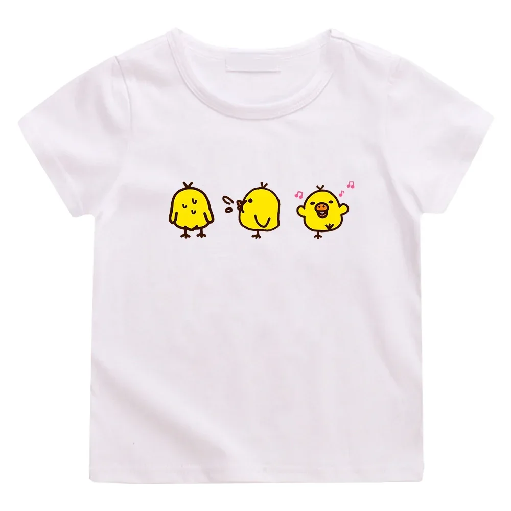 Cute Kiiroitori Yellow Chick Printing T-shirt 100% Cotton Summer Casual Tee-shirt for Boys/Girls Children Comfortable Tshirts