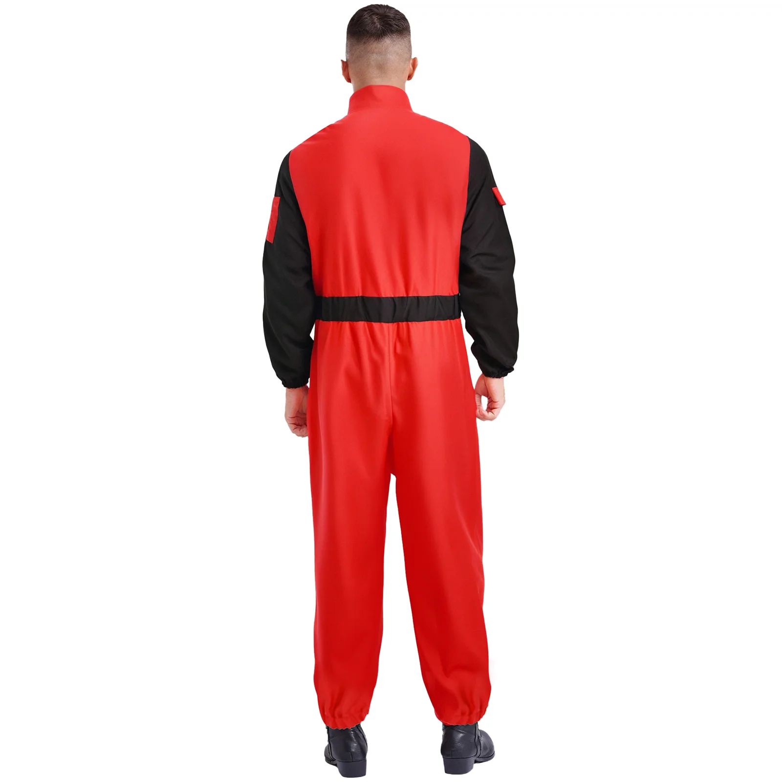 Halloween Men Racing Driver Fireman Cosplay Rompers Long Sleeve Long Pants Pockets Contrast Color Jumpsuit for Driving Outfits