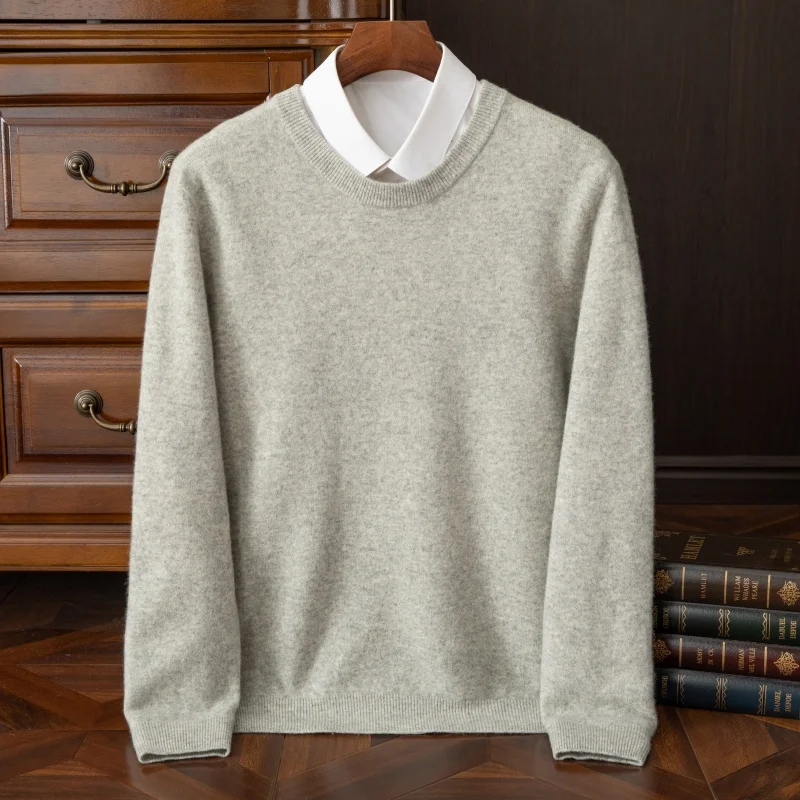 Men's Round Neck 10% Cashmere Sweater Large Size Casual Knitwear 90% Wool Pullover Autumn/Winter High-End Jumpers Boutique Top