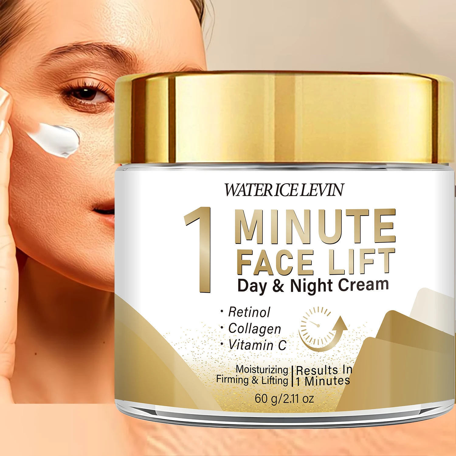 1-Minute Face Lift Cream. Retinol Collagen Vitamin C. Day Night Moisturizing Firming Lifting. Velvety Fast Absorption. 60g