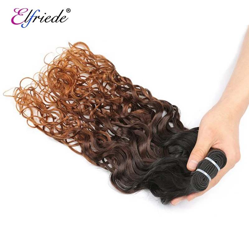 Elfriede 1B/4/30 Water Wave Ombre Colored Hair Bundles with Frontal 100% Remy Human Hair Weaves 3 Bundles with Lace Frontal 13x4