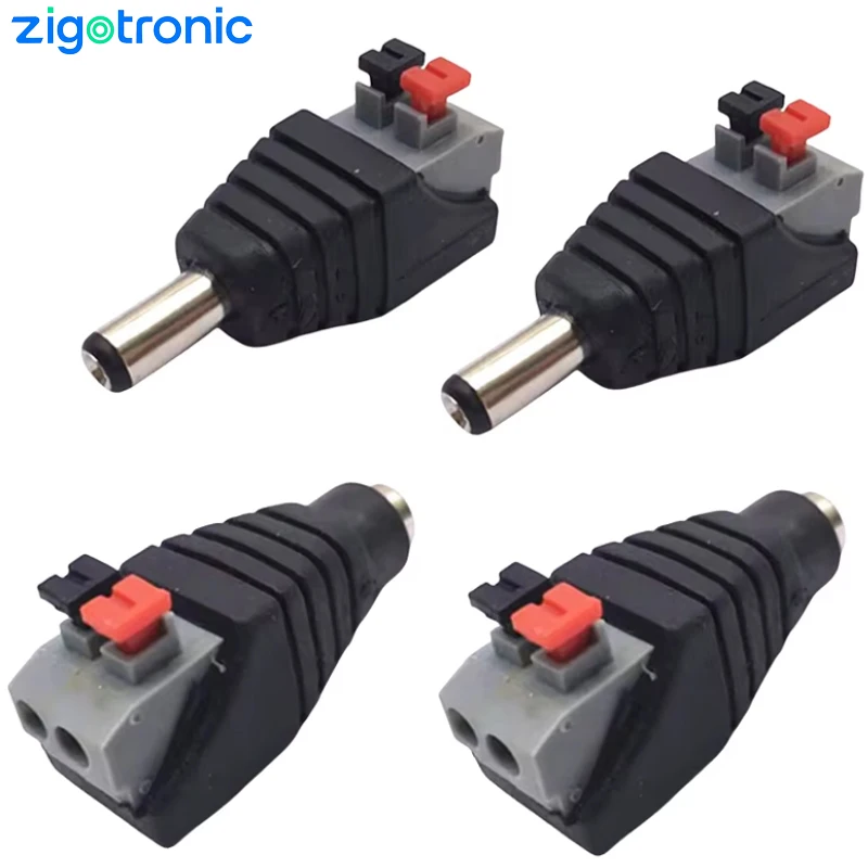 2PCS 12V DC Power Plug 2.1mm x 5.5mm Press Connector 5.5X 2.1mm Adapter for CCTV Camera LED Strip Terminals