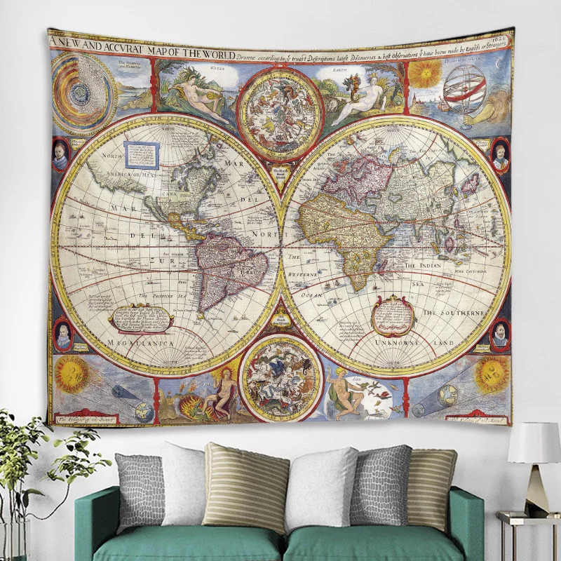 VIKAMA map exploration tapestry wall art anti fouling polyester tapestry room decoration wall hanging Home Decor