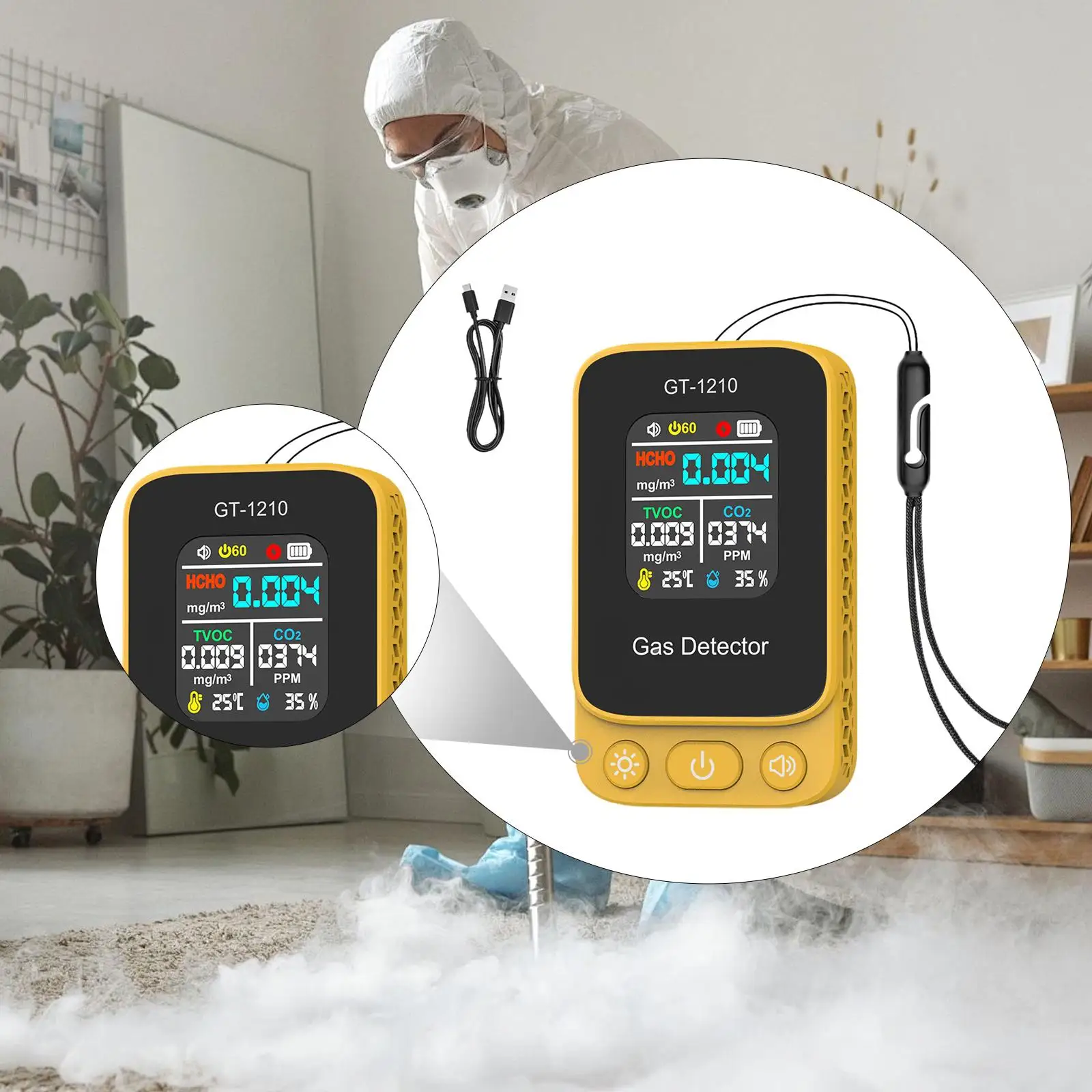 

Multifunctional USB Rechargeable Air Analyzer, Smart Professional Digital Temperature Humidity Tester for House