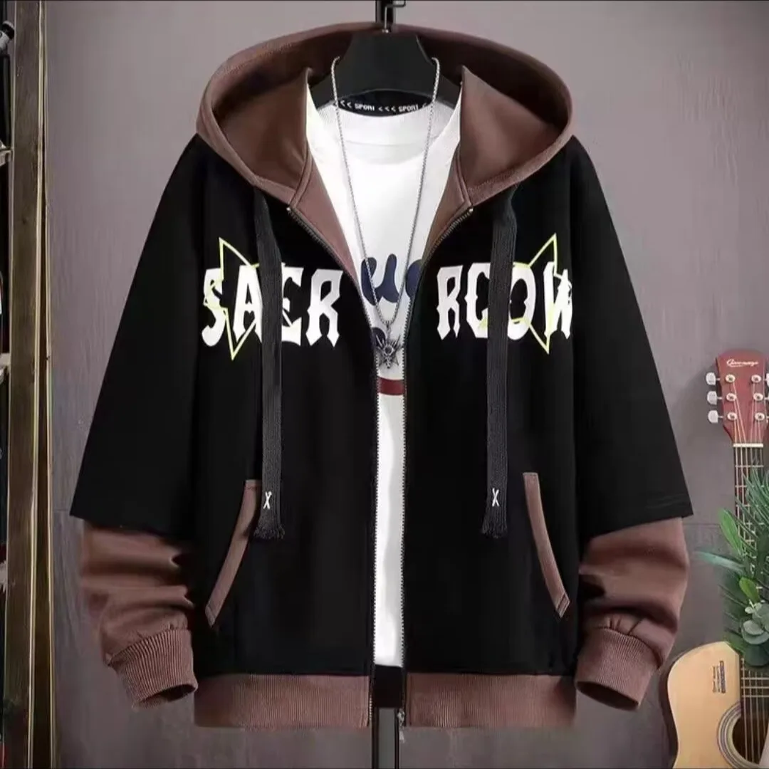 

Autumn New Men's Hoodies Jacket Youth Color Blocked Hooded Sweatshirt for Men Clothing Sportswear Slim Fit Casual Jacket 2025