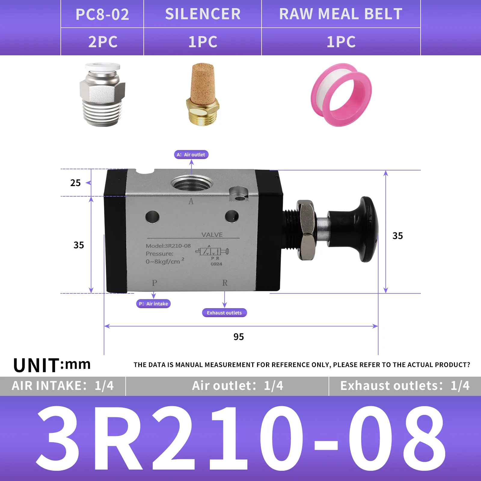 3R210-08 3 طريقة 2 موقف الهواء اليد رافعة تعمل صمام 1/4 "صمام الملف اللولبي الهوائي التحكم اليدوي دفع سحب #1
