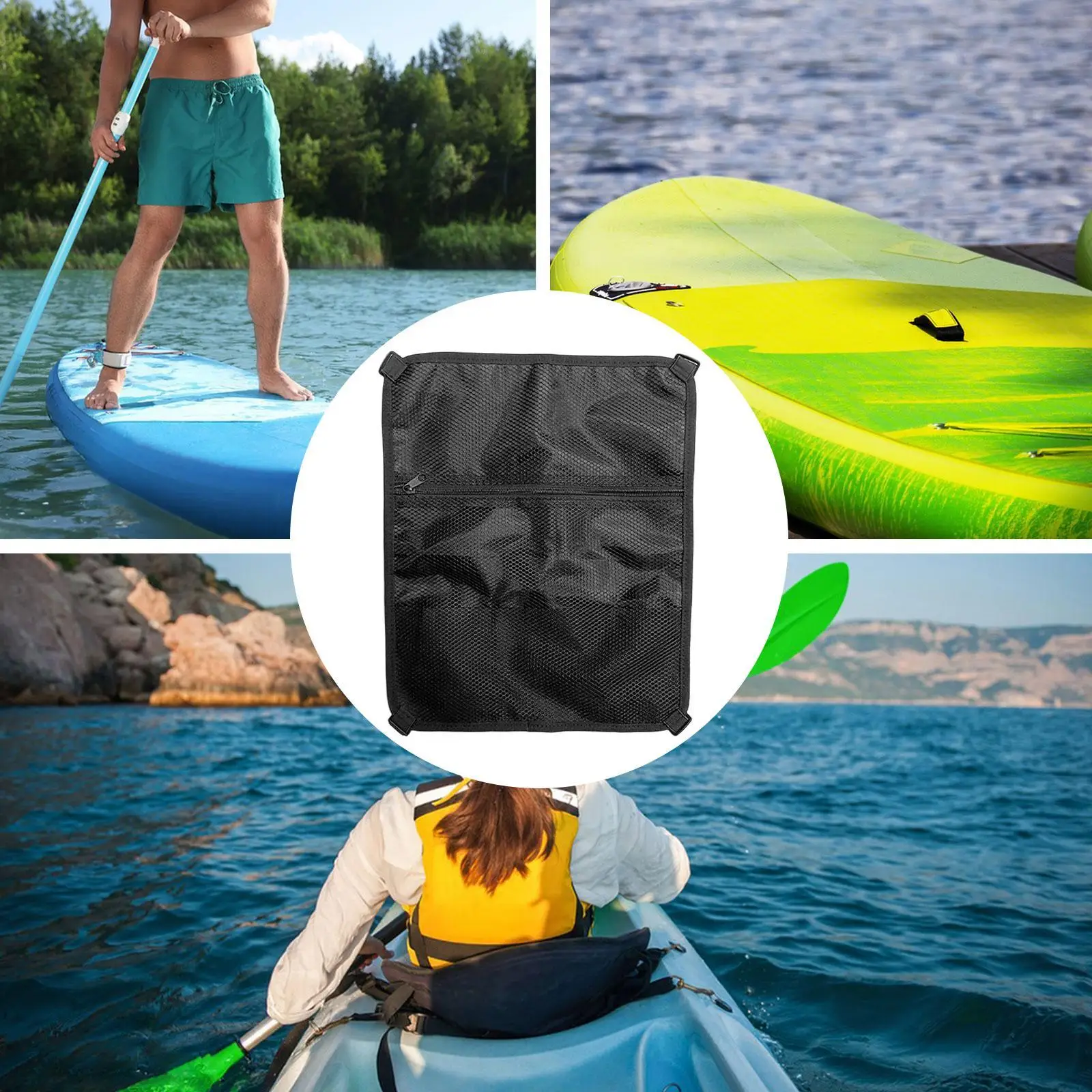 حقيبة سطح السفينة متعددة الاستخدامات، حقيبة تخزين شبكية بسحاب للأنشطة الخارجية والتجديف وركوب الأمواج والقوارب