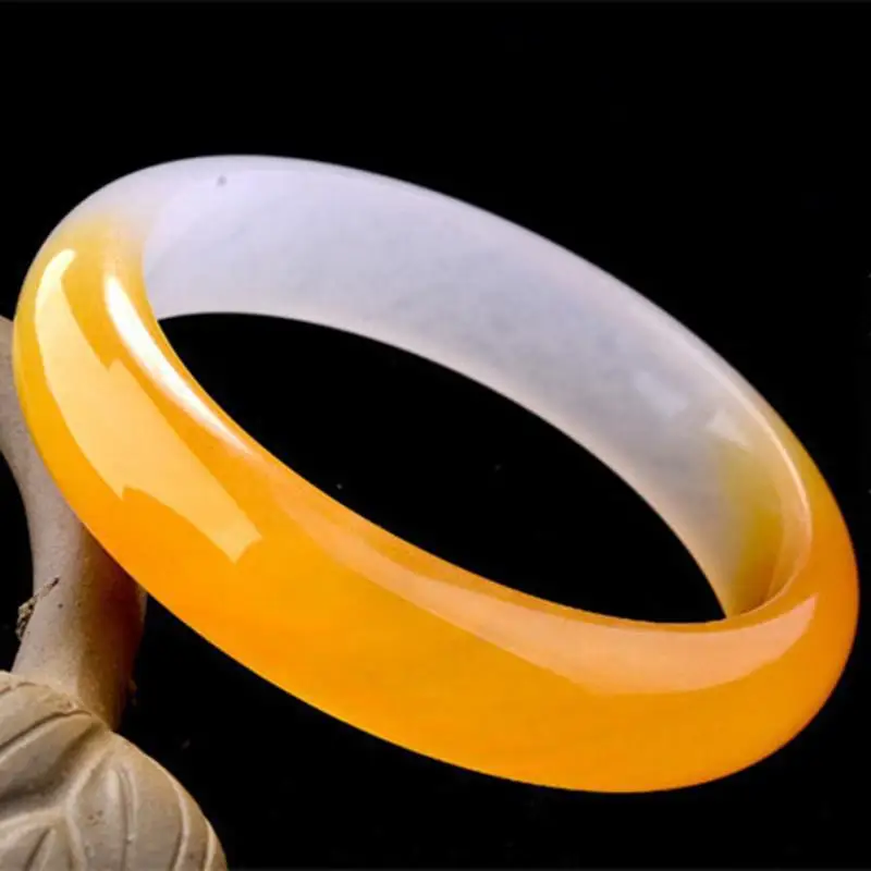 Huanglong , white and half yellow, translucent quartzite jade bracelet for women
