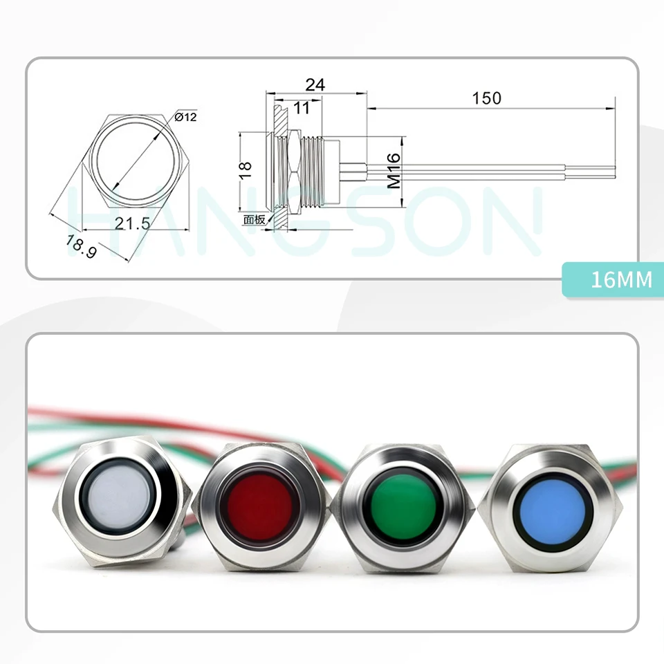 ไฟแสดงสถานะโลหะ6มม. ไฟ LED กันน้ำพร้อมสาย12V 24V 110V หลอดไฟนำร่องสำหรับอุปกรณ์ไฟรถยนต์เรือ