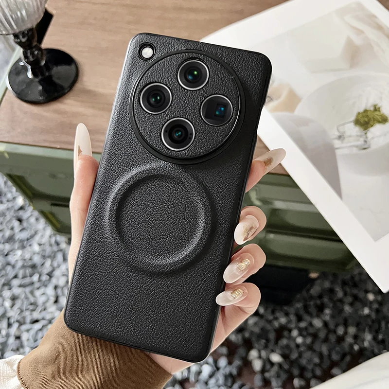 

Plain Leather Built-in Magsafe Magnetic Case Cover for Oppo Find X8 Pro Plain Leather Back Case Oppo Find X8 Mobile Fundas Para