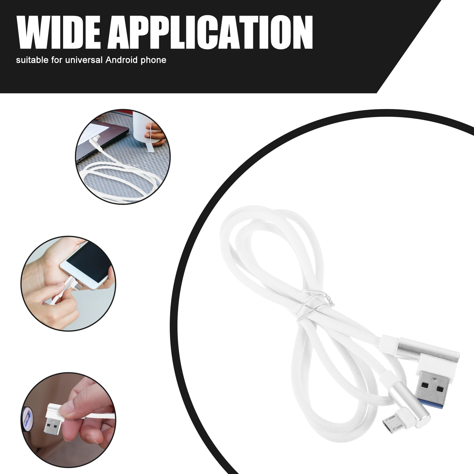 

90 Degree Elbow Data Cable Charging Charge USB Cord for Phone Sync Durable Nylon Tangle-Free for