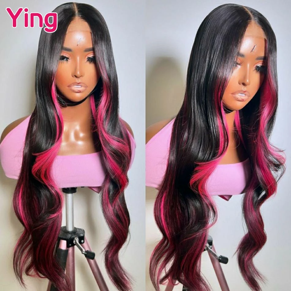 

Highlight Rose Pink Colored Brazilian Remy Body Wave 4x4 5x5 HD Lace Closure Wig PrePlucked 13x4 HD Lace Frontal Wigs Human Hair