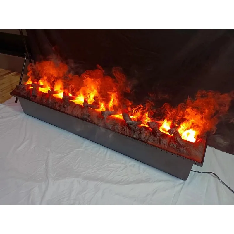 Modern Electric Steel Water Fireplace Wood Logs Insert LED Flames 64 Colors Remote/App Control Freestanding Household Hotel Use