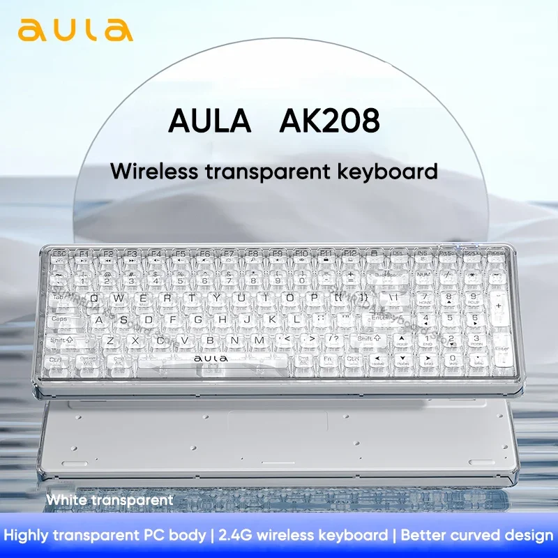 AULA AK208 ワイヤレス2.4Gキーボード キュートな透明ホワイトライト