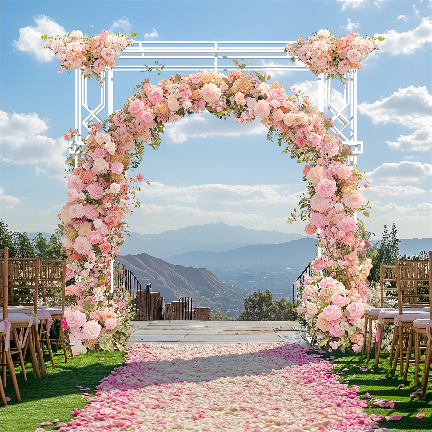 qp-Modern White Wedding Arch Archway Stand Celebration Ceremony Backdrop Stand Garden Trellis Proposal, Bridal Party-