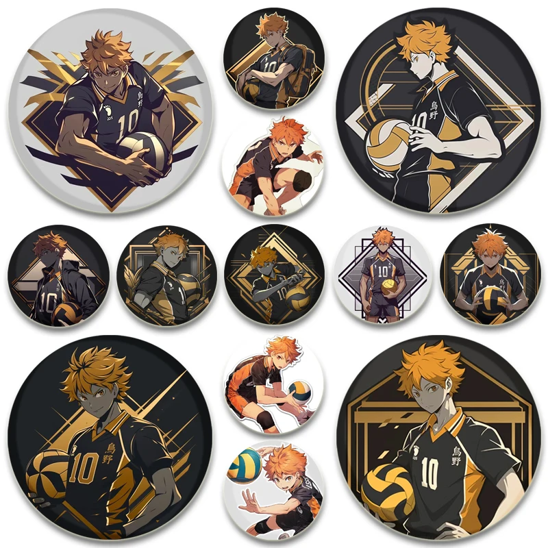 Haikyuu!! Handmade Anime Brooches Round Creative Pins Shoyo Hinata Tobio Kageyama Daichi Sawamura Sugawara Koushi Cartoon Badge