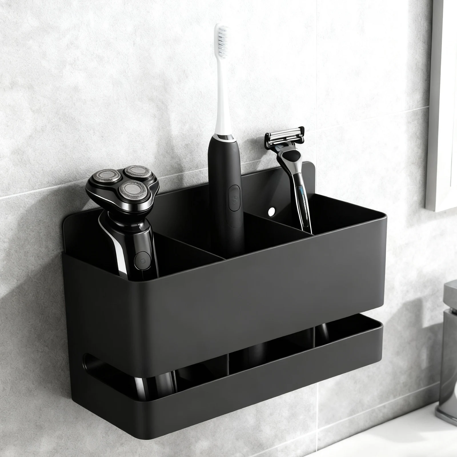 Aluminum Thickened Bathroom Shelf Storage Rack for Comb Cosmetic Toilet No Drill Wall Mounted Toothbrush Shower Organizer Holder