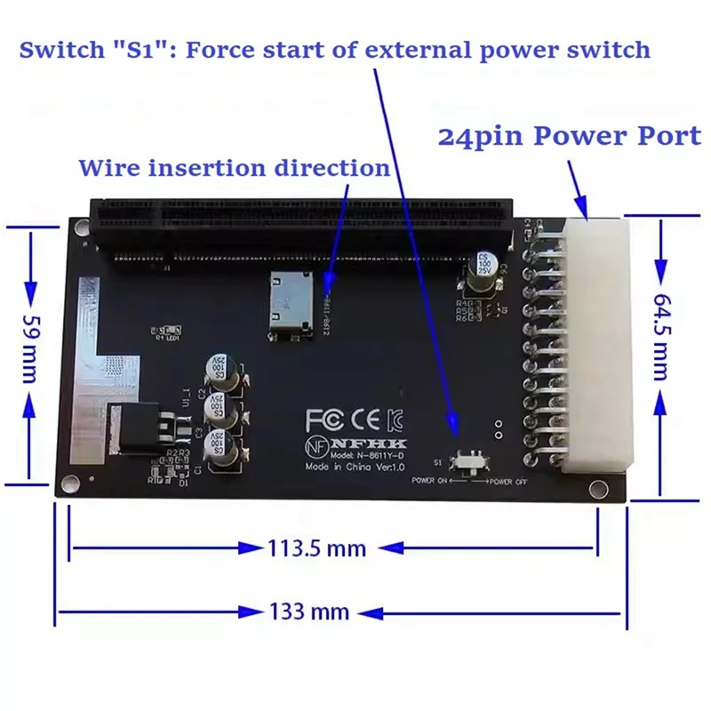 AEE7-4X Oculink SFF-8612 SFF-8611 إلى PCIE PCI-Express 16X محول مع منفذ طاقة ATX 24Pin لبطاقة الرسومات اللوحة الرئيسية