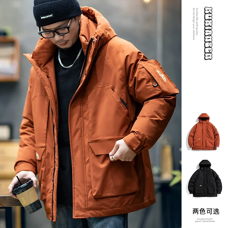 White Duck Down Three Proof Jacket Men Mid length Winter Loose Thick Warm Coat Oudoor Trekking Ski Stormsuit Travel Windbreaker