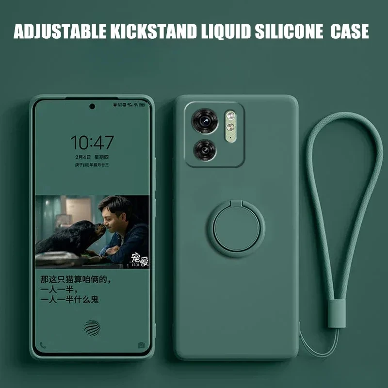 Etui na Motorola Edge 40 Invisible Bracket Stand Ring Holder Cover Liquid Silicone Soft Shell dla Motorola Edge 40 Case Back