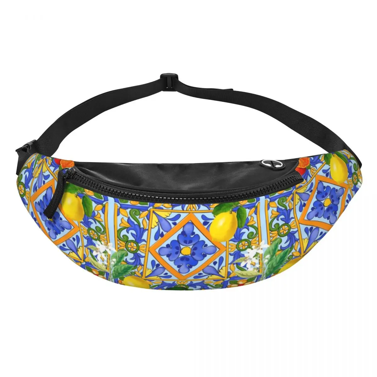 Custom Mediterranean Summer Lemons Sicilian Tiles Fanny Bag Fashion Crossbody Waist Pack Women Men Traveling Phone Money Pouch