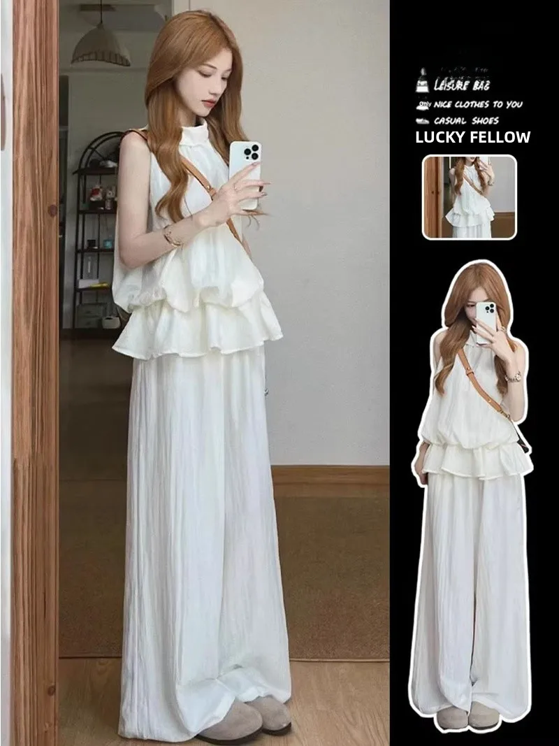 

Minimalist Peach Blossom Waist Cinched Top Bottom Set Summer Women's Fashion Unique Personality Casual Sweet Two-Piece Set