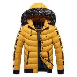 Casaco de inverno quente com capuz parkas casaco masculino gola de pele grossa lã parkas masculino outerwear lã à prova de vento para baixo casaco