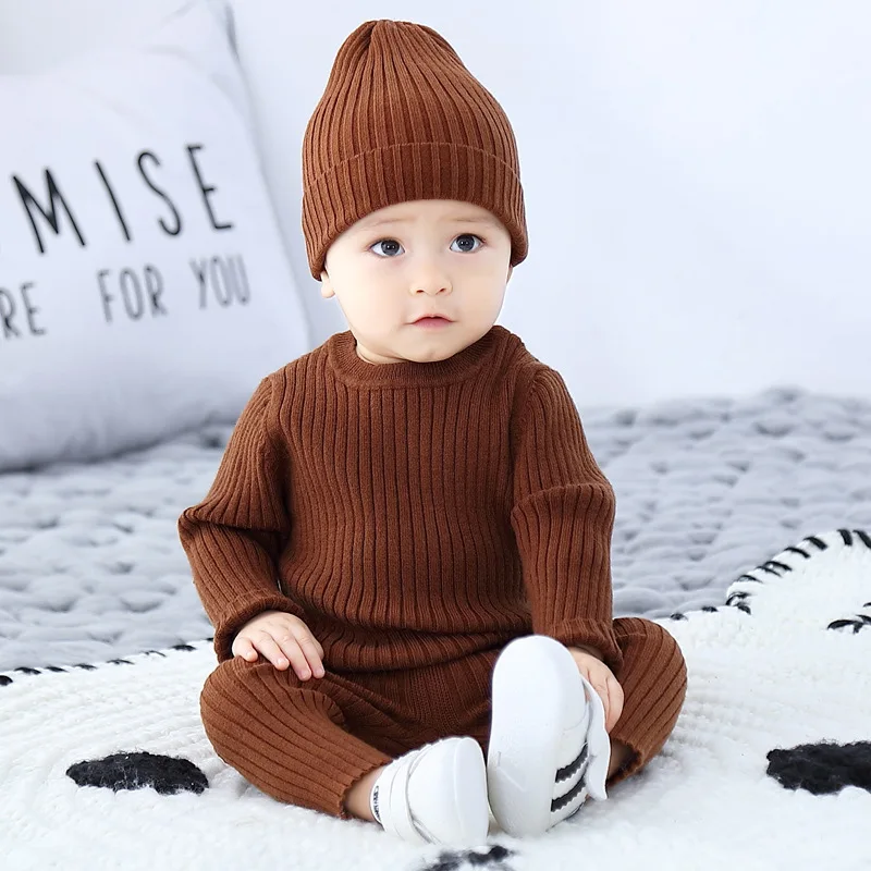 3PCS/Lot Baby Clothes Set Knitting Newborn Baby Boy Clothes Winter Long Sleeves Sweater+Pants+Hats Solider Baby Outwear Bebe