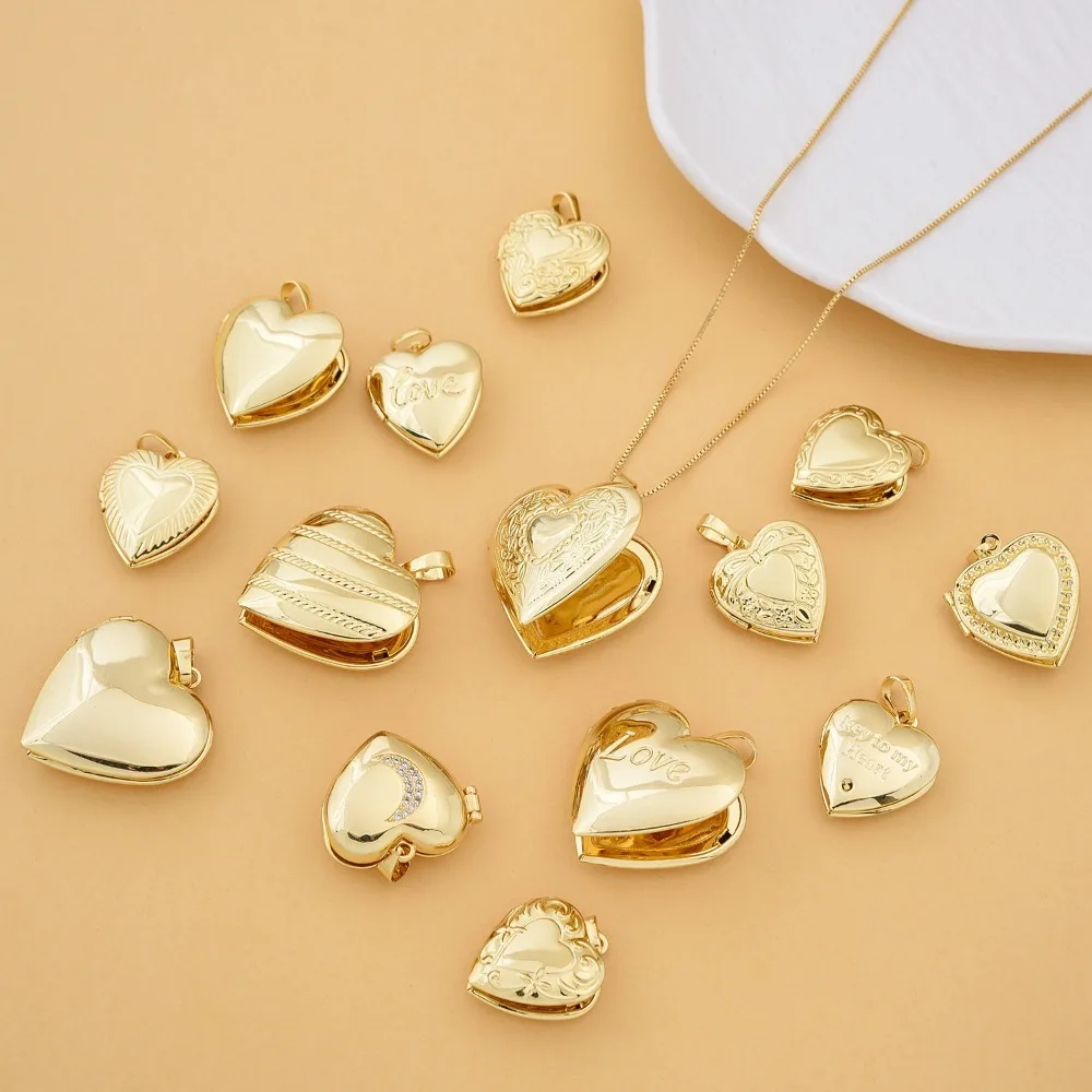 

3 шт. медное золотое сердце кулон DIY ювелирные аксессуары ожерелье изготовление любовь рельефная открывающаяся фото коробка глянцевые подвески детали