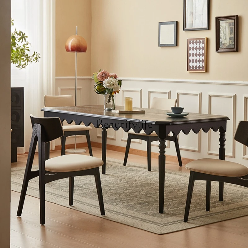 

**Medieval all solid wood dining table and chairs restaurant modern simple black all solid wood red oak