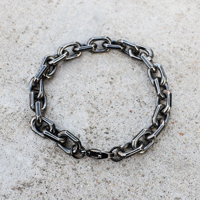 سوار رولو كابل سلسلة ربط للرجال والنساء، 10 عرض، طول 20 سم، سوار عتيق من الفولاذ المقاوم للصدأ باللون الأسود هدية له #3