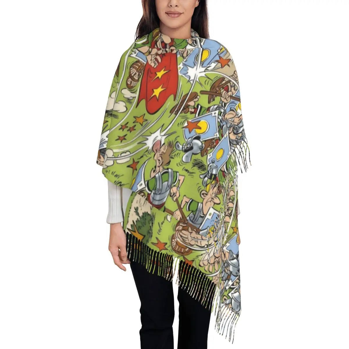 

Астерикс и Обеликс - это боевой шарф, женский длинный зимний теплый шаль с кисточками, унисекс, шарфы от римских солдат