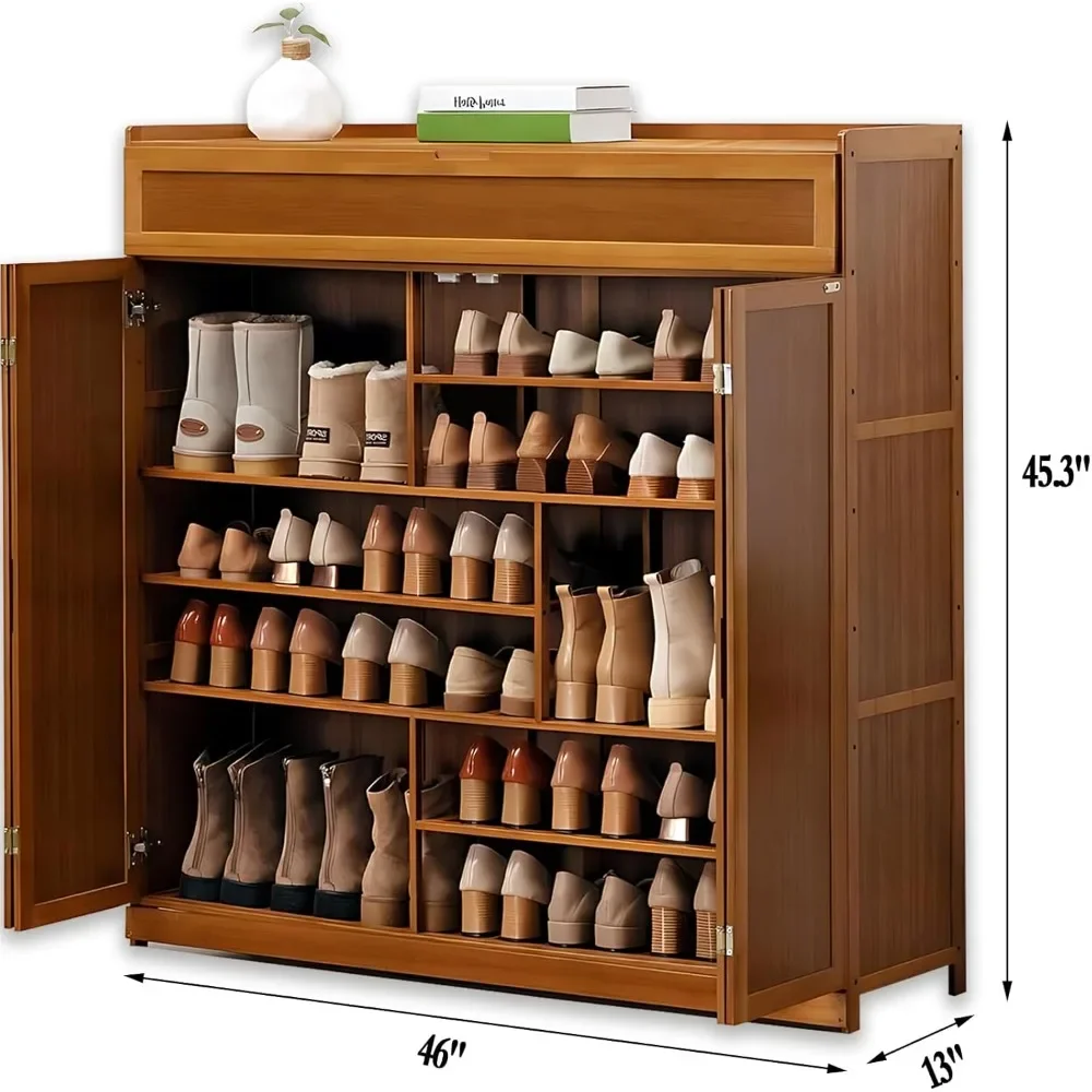 Bamboo shoe cabinet, independent shoe rack, shoe cabinet with doors and detachable shelves,entrance,living room, corridor,closet