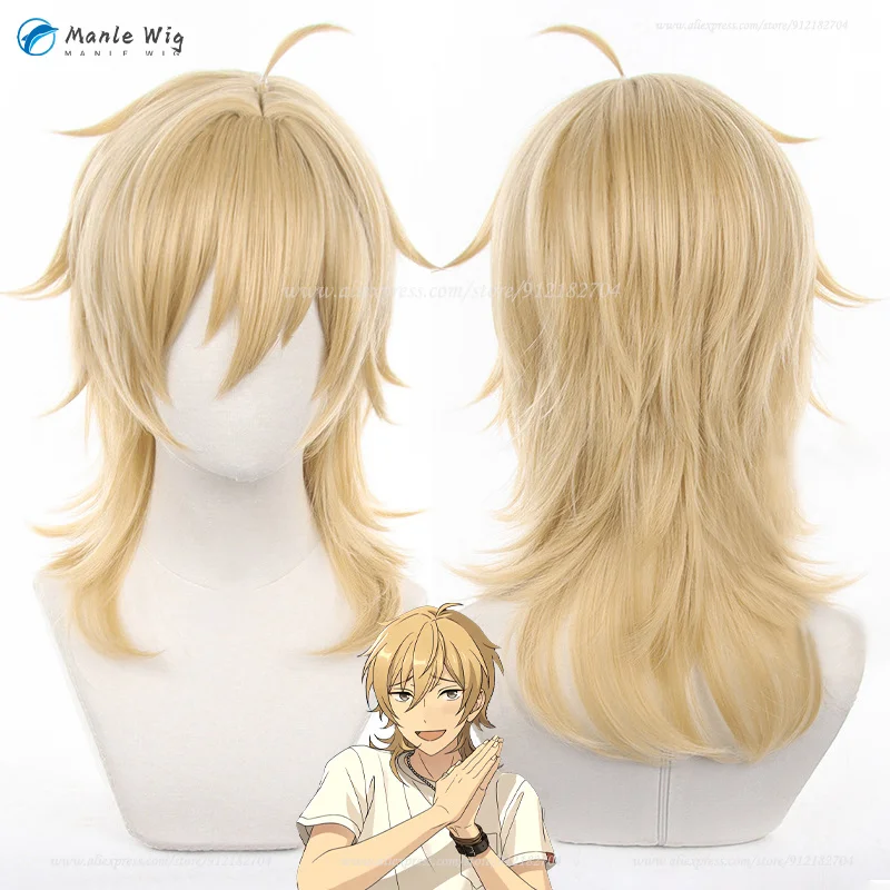 ES Hakaze Kaoru Cosplay Wig Short Flax Gold Simulated Scalp Anime Wigs Heat Resistant Synthetic Unisex Hair + Wig Cap