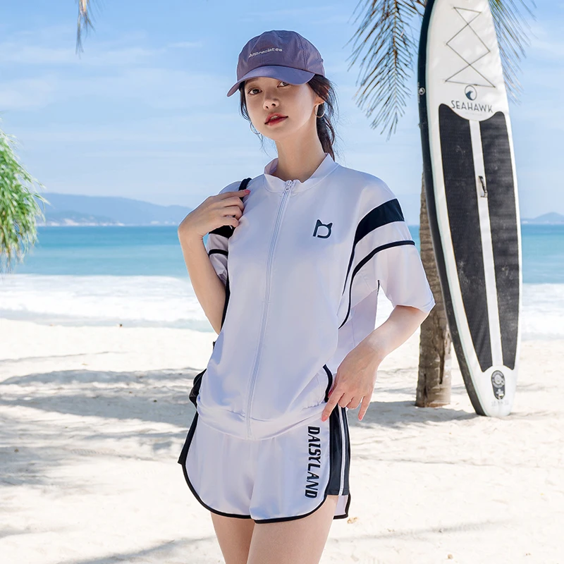 

Женский раздельный купальник с длинными рукавами, новинка 2025 года, комплект из четырех предметов, большие размеры, скрывающий живот, для термальных источников, пляжа и плавания