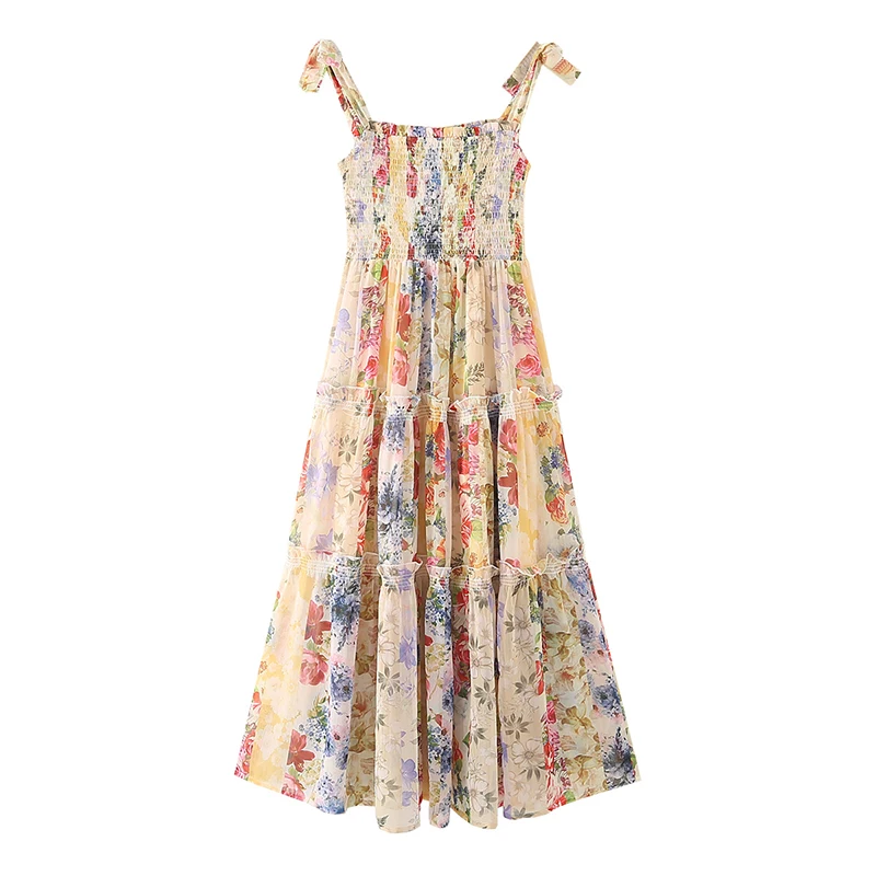 

YENKYE Sexy Elegant Women Spaghetti Strap Floral Print Chiffon Dress Summer Sleeveless Female Boho Holiday Dresses Party Robe